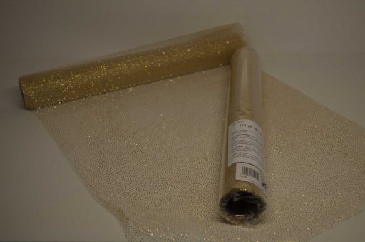 Tafelloper organza glitter crème goud