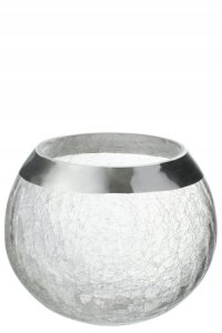 JL131124 Kaarshouder Bol Craquele Glas Transparant/Zilver Large