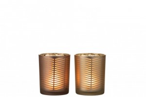 JL147624 Theelichthouder Zigzag Goud/Bruin Medium