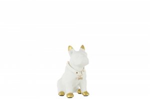 JL152724 Hond keramiek wit/goud Small